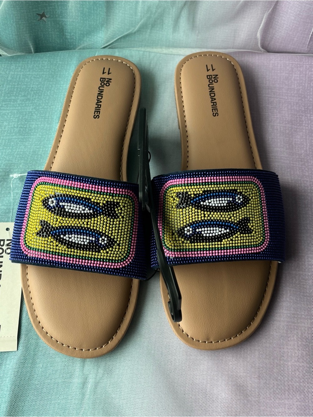No Boundaries Beaded Slide Sandals Sardines Sz 11 Striped Summer NWT